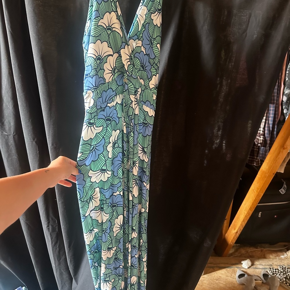 12th Tribe Blue and Green Floral Maxi Dress